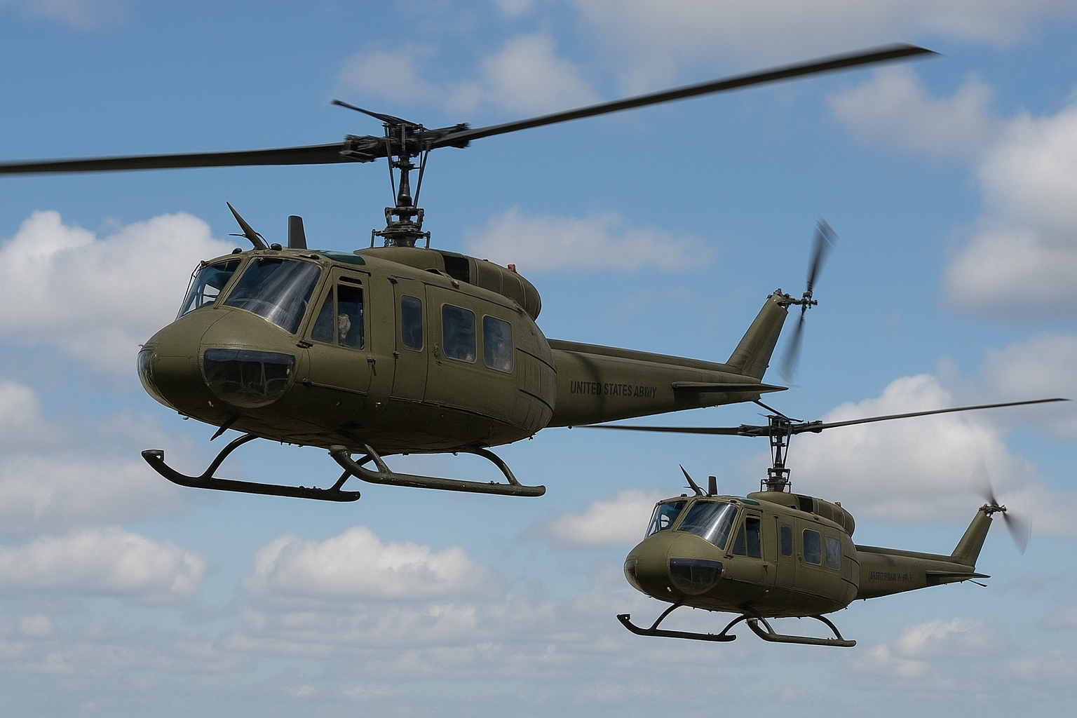 Elicotteri Huey in formazione nel cielo.png